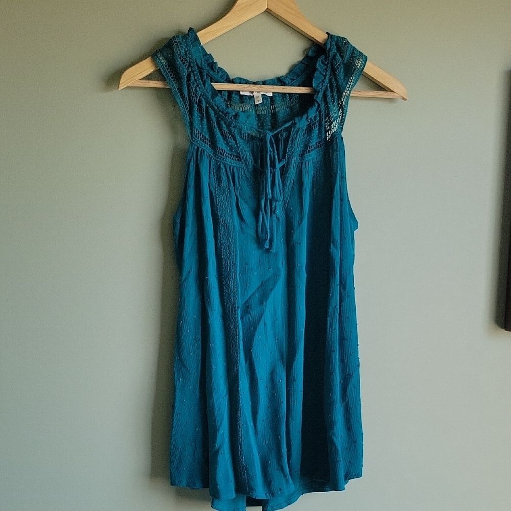 Maurices Boho Chic Romantic Goth Teal Sleeveless Lace Blouse Size S